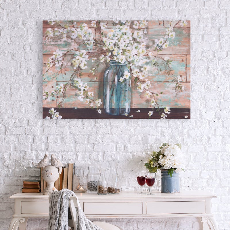 Patton Wall DÃ©cor Farmhouse Wall Art Blooms In Mason Jar Floral Wrapped Canvas, 24" x 36" - Image 5